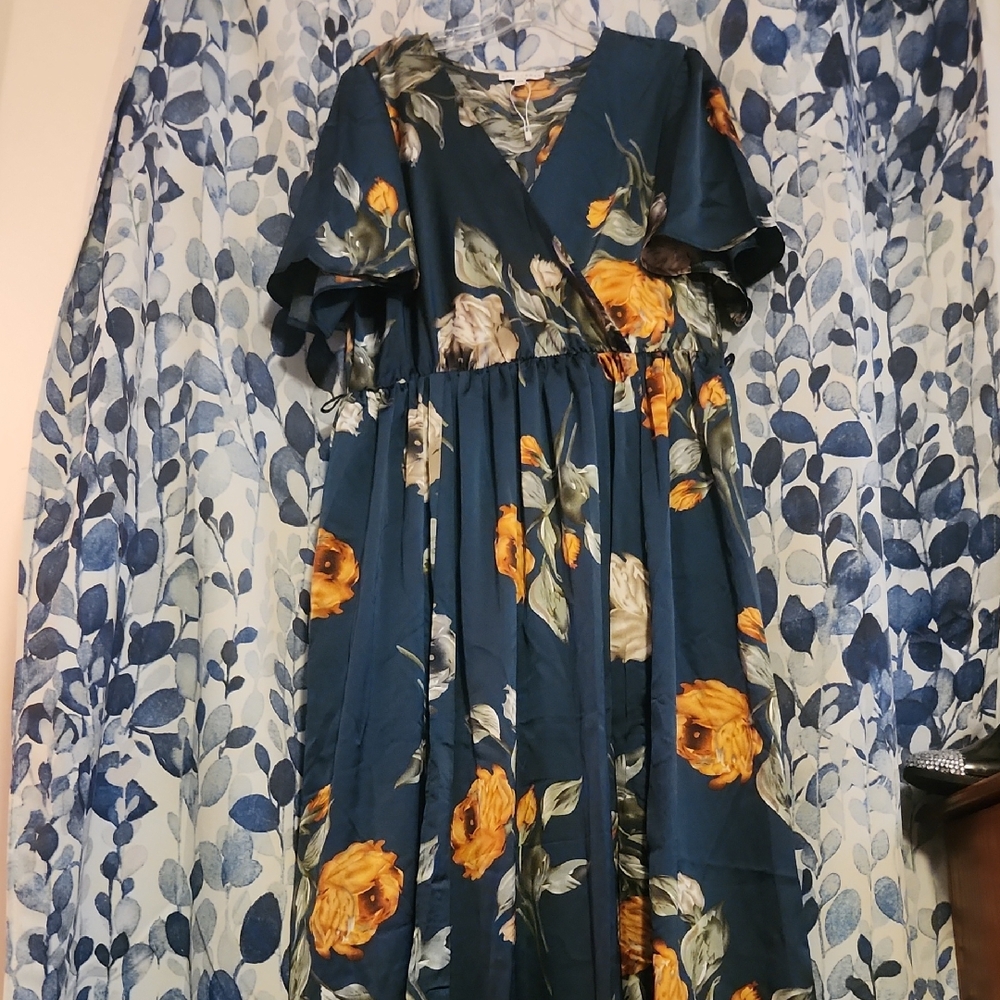Baltic Born Navy Blue Maxi Dress with Yellow Floral Print